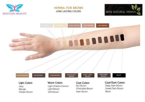 Existing Beauty Medium Brown Eyebrow Henna for Eyebrow Color- Professional Henna Brow Tint Kit Including Use Instructions and Mixing Bowl 3X 1G